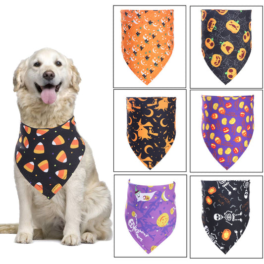 Halloween Pet Bandana – Spooky Dog & Cat Triangular Scarf | 7 Designs