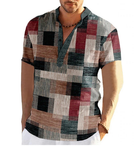 Men's Linen Printed Cardigan Top - Loose Fit Business Casual Shirt S-6XL