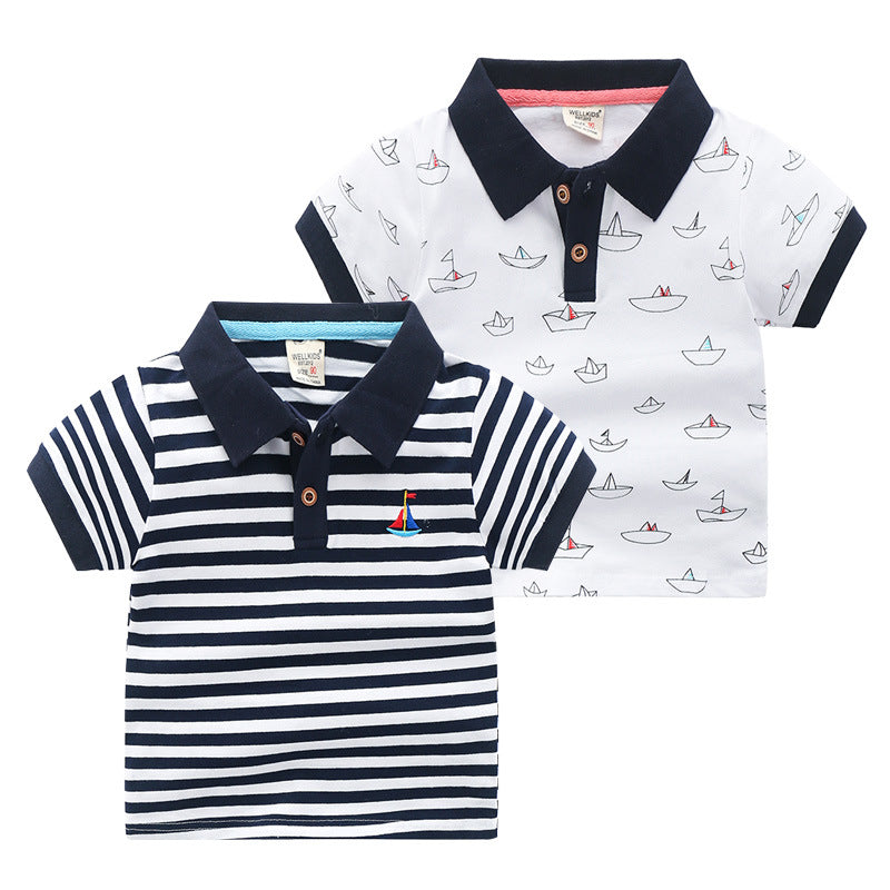 Children's Striped Polo Shirt | Unisex Cotton Short Sleeve Top