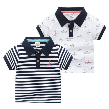 Children's Striped Polo Shirt | Unisex Cotton Short Sleeve Top