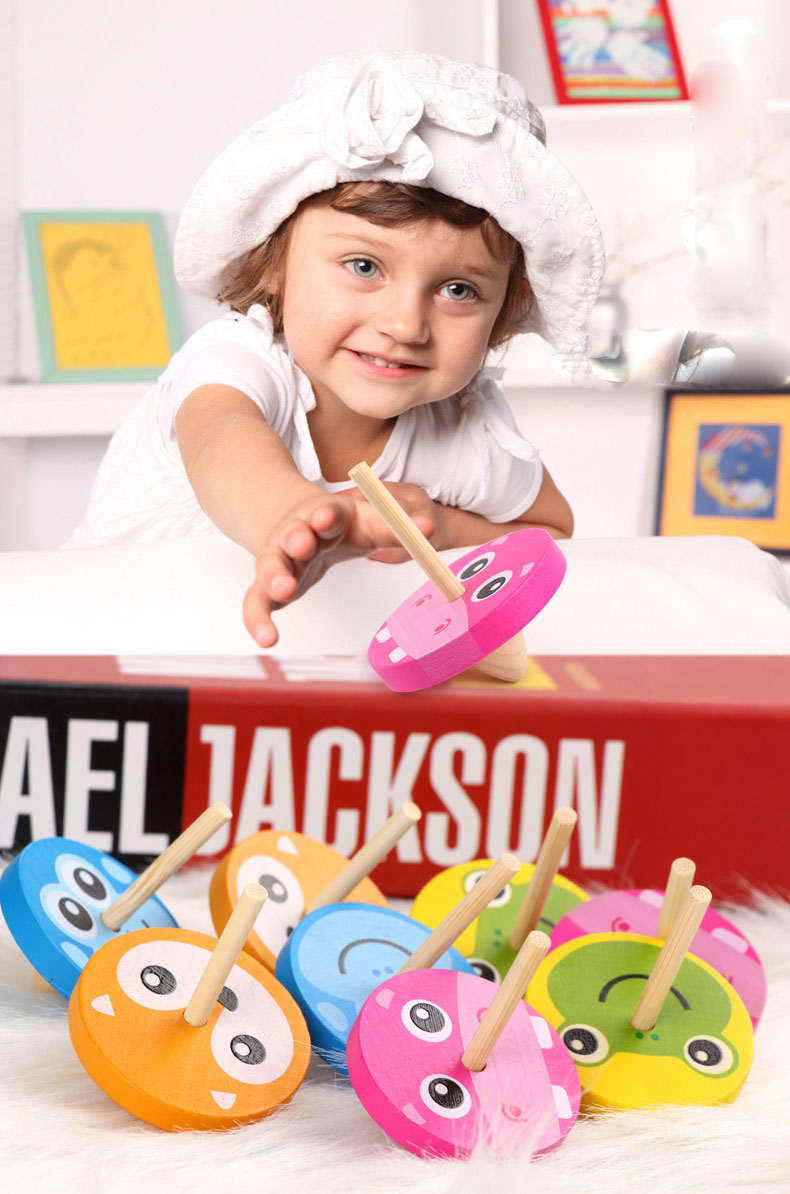 Wooden Spinning Top Gyroscope Toy | Rainbow & Cartoon Animal Designs