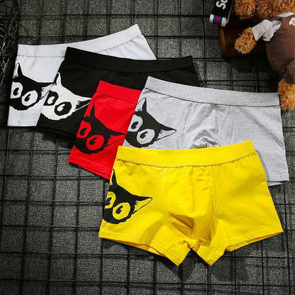 Men's Cotton Boxer Briefs – Cartoon Cat & Solid Colour Prints 17 Styles