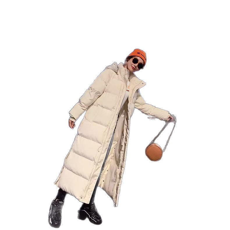 Women's Longline Hooded Padded Coat - Bishop Sleeves