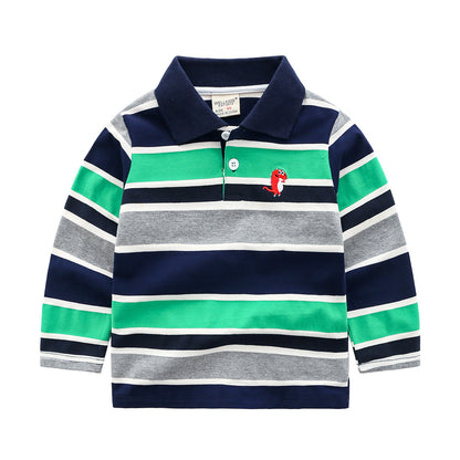 Boys' Striped Long Sleeve T-Shirt | Cotton Lapel Top | 7 Colours
