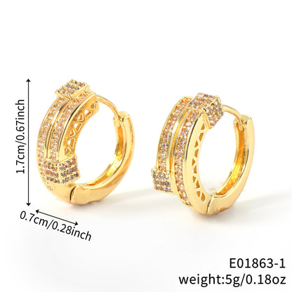 Round Zircon Pendant Ear Clips | Geometric Copper Electroplated Earrings