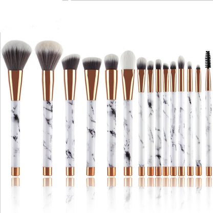 15-Piece Marble Handle Makeup Brush Set – Synthetic Hair, Black or White