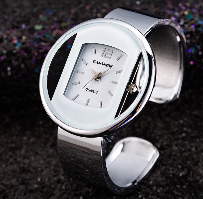 Women's Cuff Bangle Quartz Bracelet Watch | Adjustable Steel Band Dress Watch in 8 Finishes