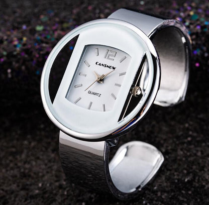 Women's Cuff Bangle Quartz Bracelet Watch | Adjustable Steel Band Dress Watch in 8 Finishes