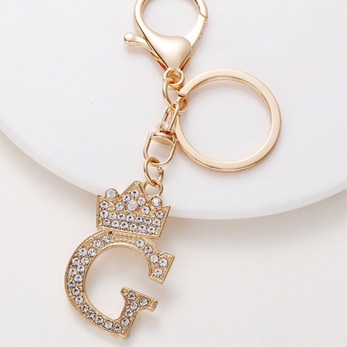 Crystal Crown Initial Letter Keychain A-Z