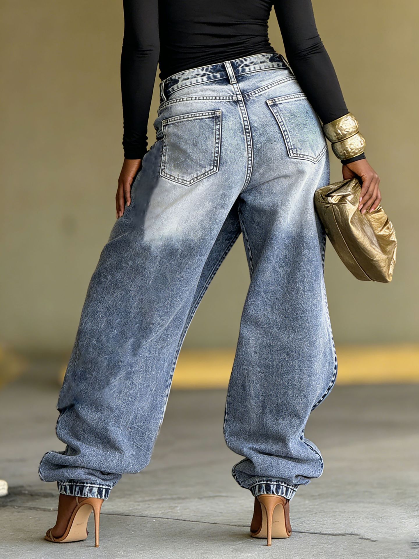 Women's Deconstructed Patchwork Washed Denim Jeans - Blue, S-3XL