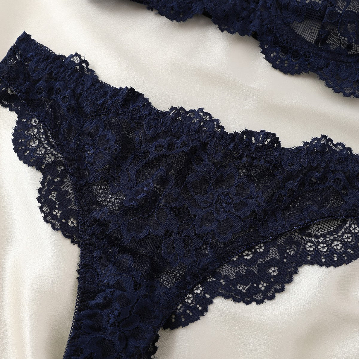 Women's Lace Floral Lingerie Set in Navy Blue | Bra & Knicker Set