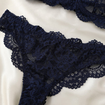 Women's Lace Floral Lingerie Set in Navy Blue | Bra & Knicker Set