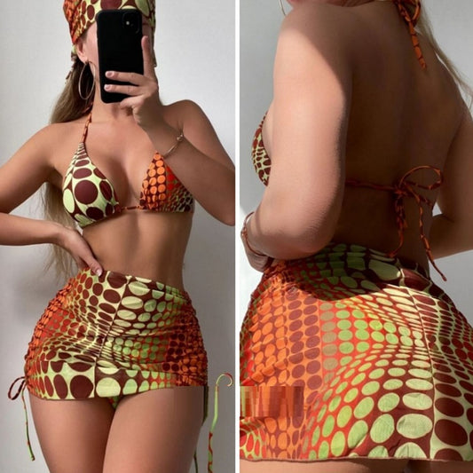 Women's Printed 4-Piece Bikini Set | Shorts, Skirt, Bra & Headband