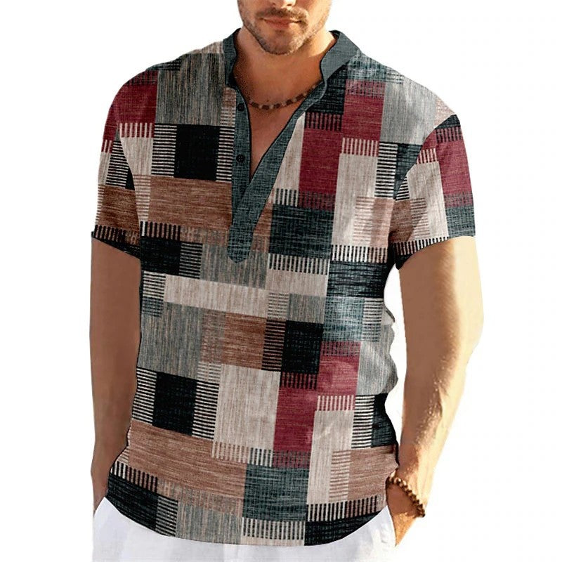 Men's Linen Printed Cardigan Top - Loose Fit Business Casual Shirt S-6XL