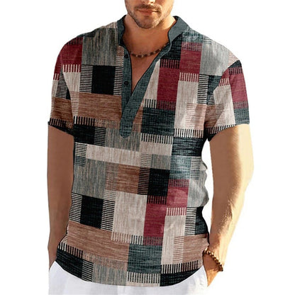 Men's Linen Printed Cardigan Top - Loose Fit Business Casual Shirt S-6XL