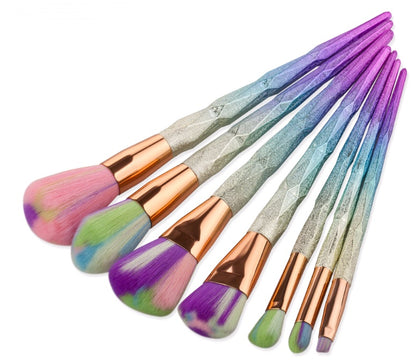 7-Piece Diamond Makeup Brush Set – Electroplated Handle, Nylon Hair