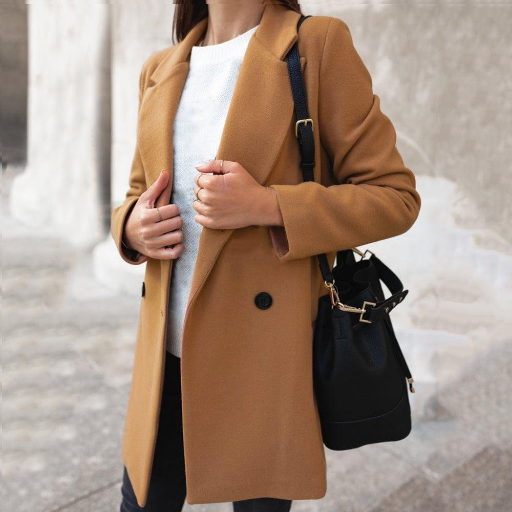 Women's Slim-Fit Mid-Length Coat – Lapel Collar Long Sleeve | S–3XL