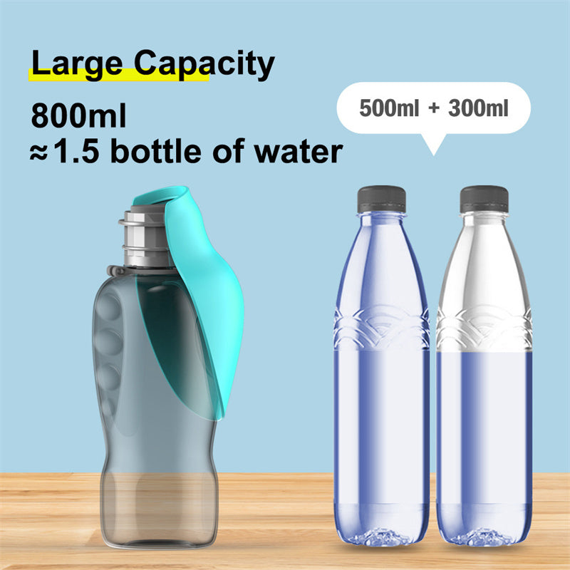 Portable Dog Water Bottle — 800ml Leak-Proof Travel Drinking Bottle with Fold-Out Trough