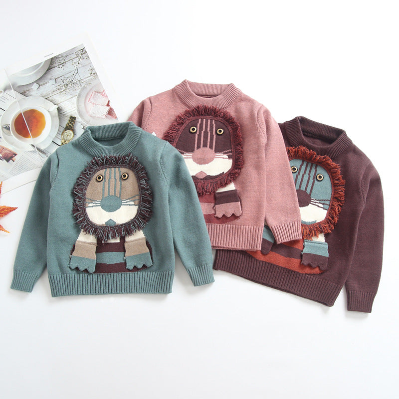 Children's Lion Print Knit Sweater | Soft Kids Pullover