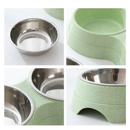 Double Stainless Steel Pet Bowl | 2-in-1 Food & Water Feeder for Dogs & Cats