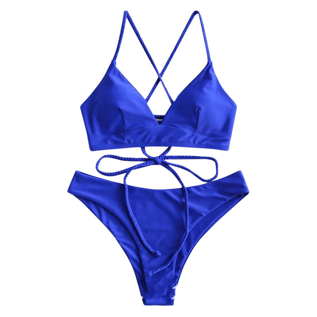 Women's Strappy Swimsuit | Solid Colour Nylon Swimwear with Chest Pad