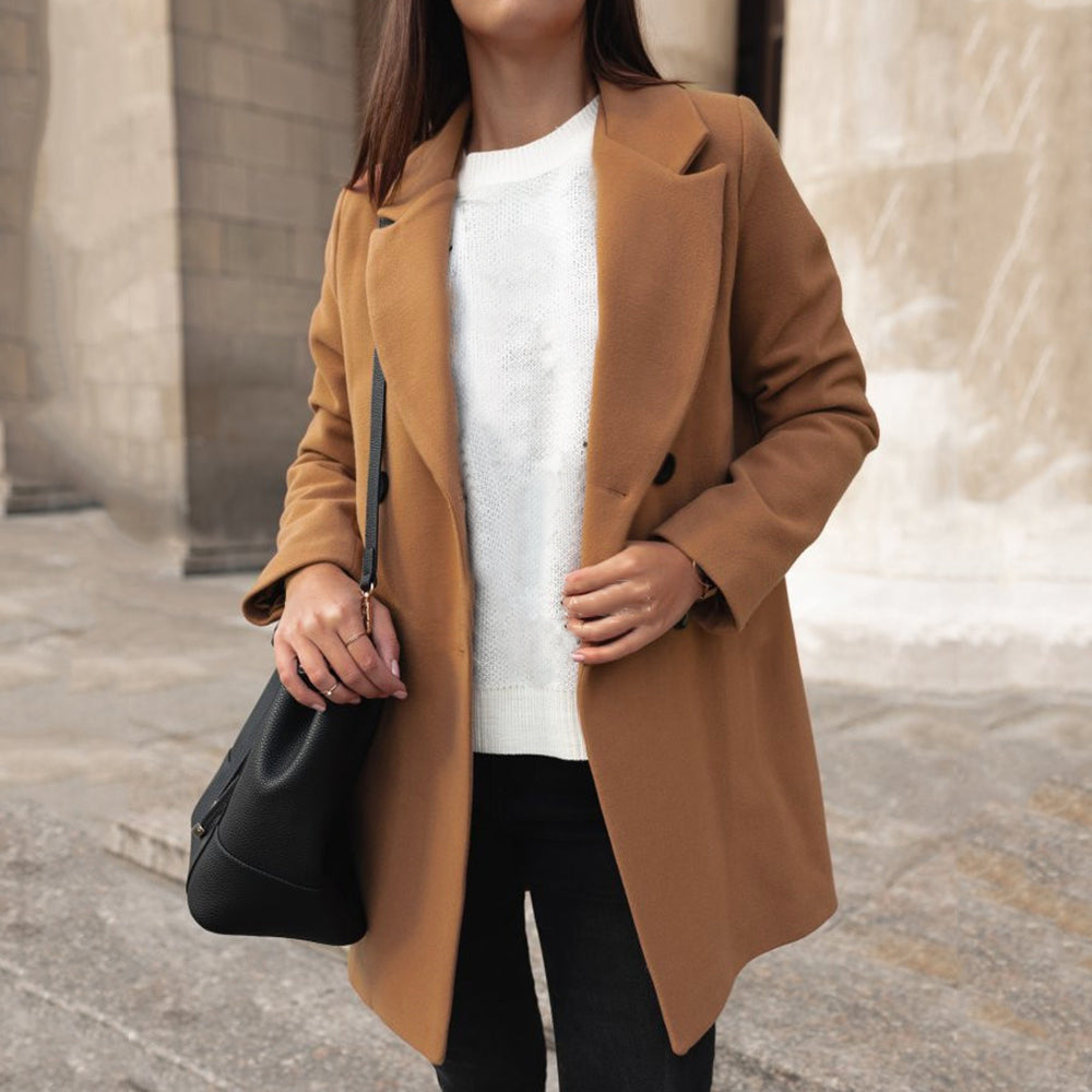 Women's Slim-Fit Mid-Length Coat – Lapel Collar Long Sleeve | S–3XL