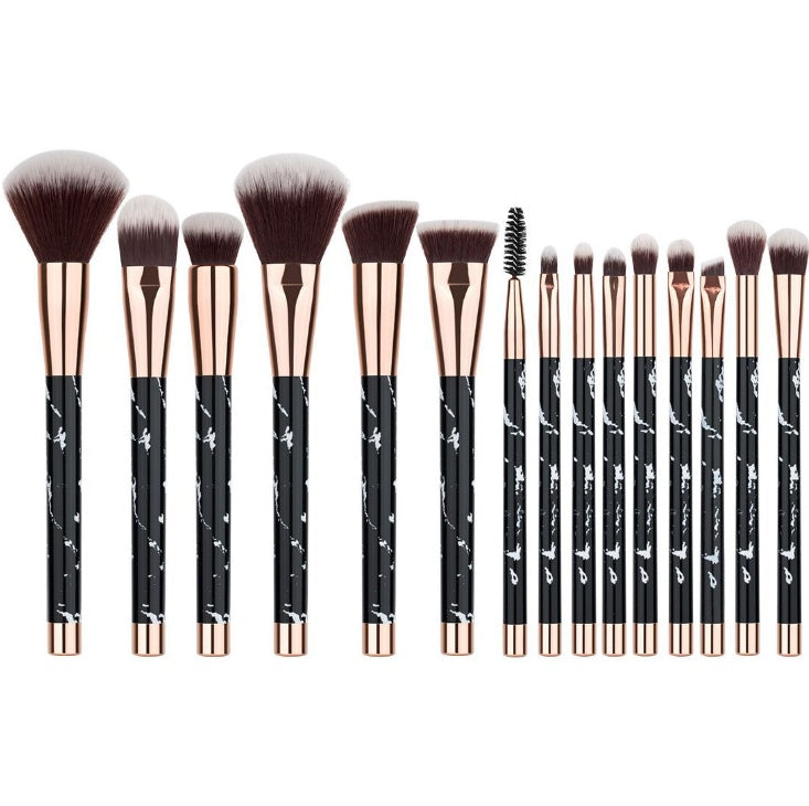 15-Piece Marble Handle Makeup Brush Set – Synthetic Hair, Black or White