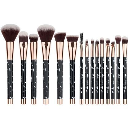 15-Piece Marble Handle Makeup Brush Set – Synthetic Hair, Black or White