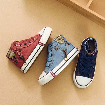 Kids' Breathable Denim Canvas Trainers – Casual Sport Shoes