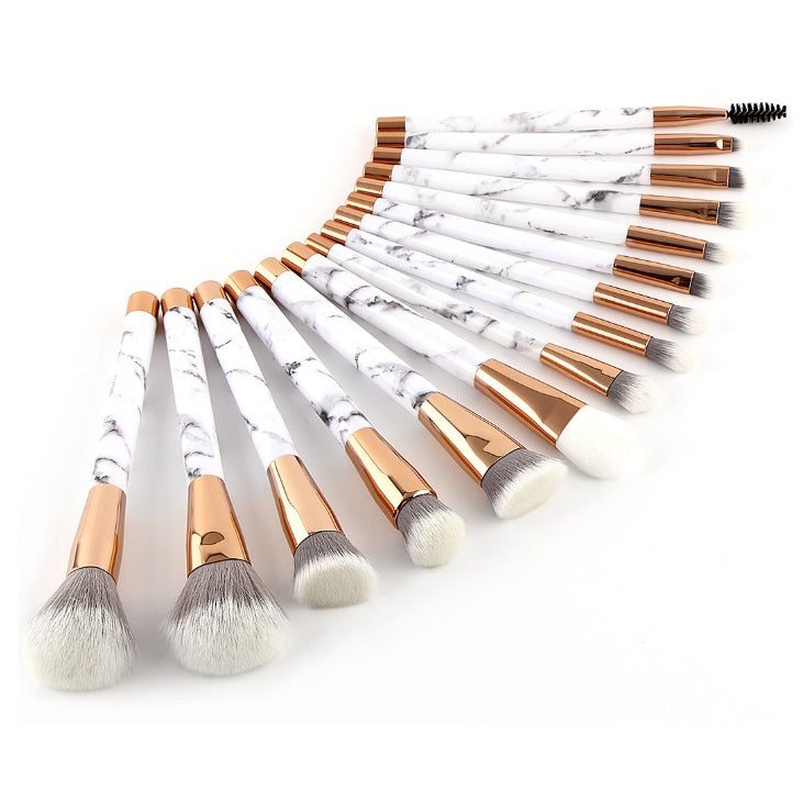 15-Piece Marble Handle Makeup Brush Set – Synthetic Hair, Black or White