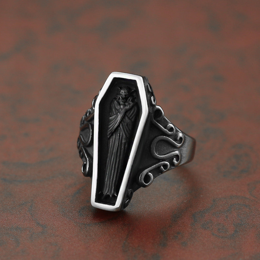 Men's Titanium Steel Portrait Ring – Polished Official Wealth Statement Band