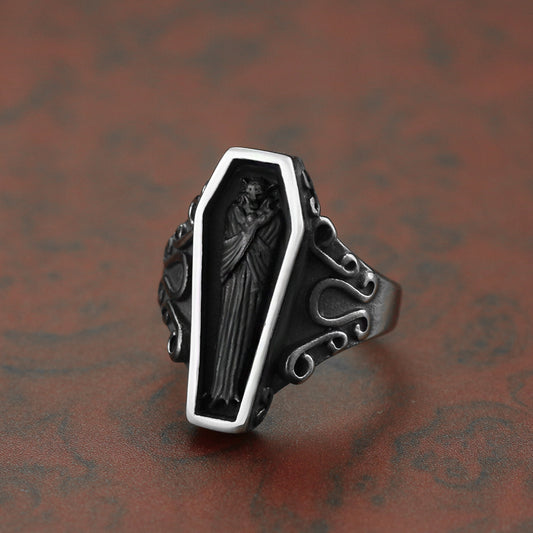 Men's Titanium Steel Portrait Ring – Polished Official Wealth Statement Band