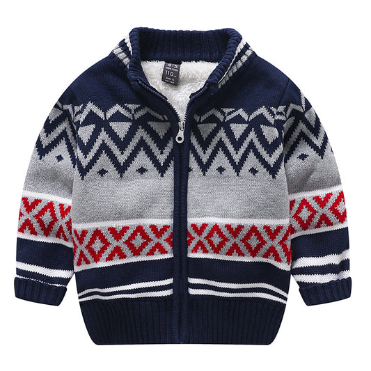 Children's Striped Zip-Up Knitted Cardigan | Long Sleeve Cotton Sweater