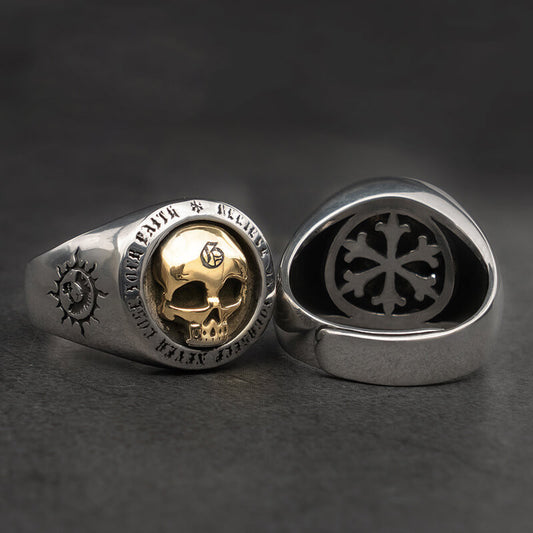 Men's S925 Silver Skull Ring – Punk Rock Geometric Adjustable Band