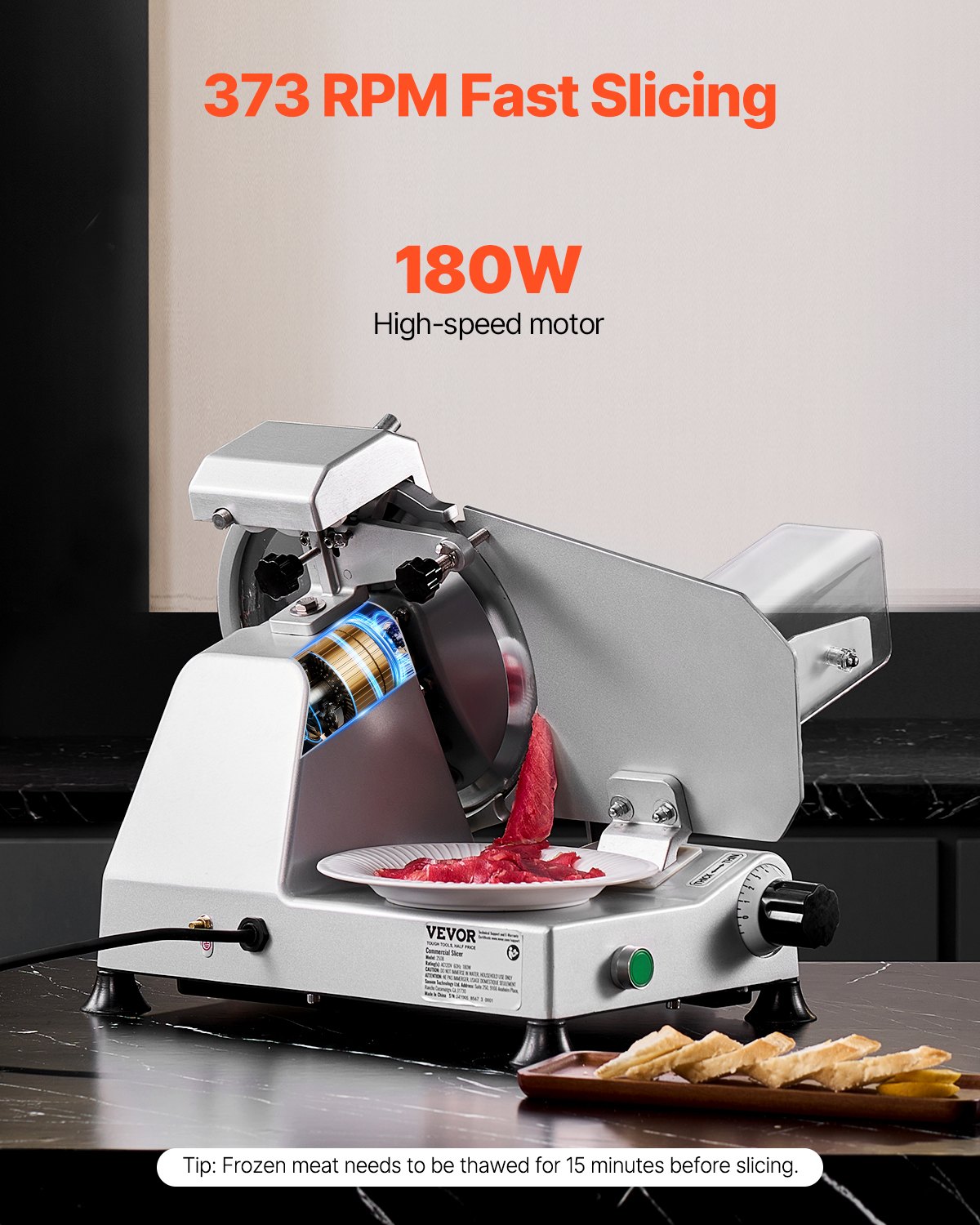 Electric Meat & Deli Food Slicer – 180W, 10" Blade, Adjustable Thickness