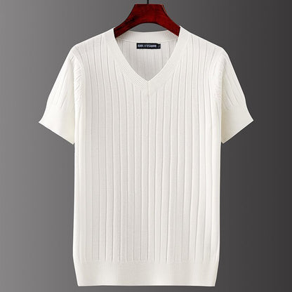Men's Long Sleeve Basic Top – V-Neck & Crew Neck in White & Black