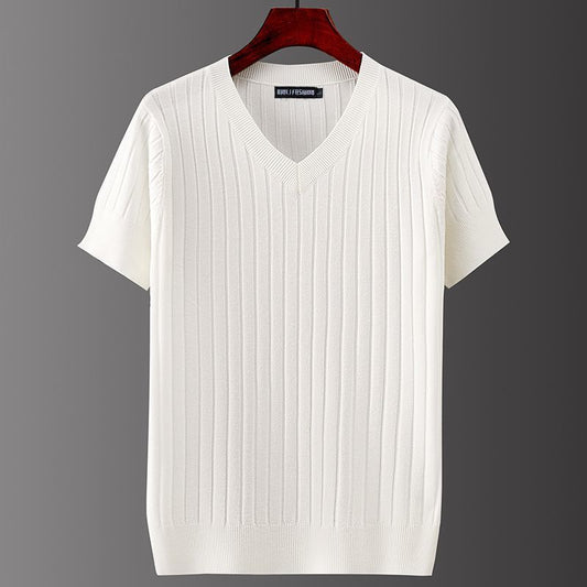 Men's Long Sleeve Basic Top – V-Neck & Crew Neck in White & Black
