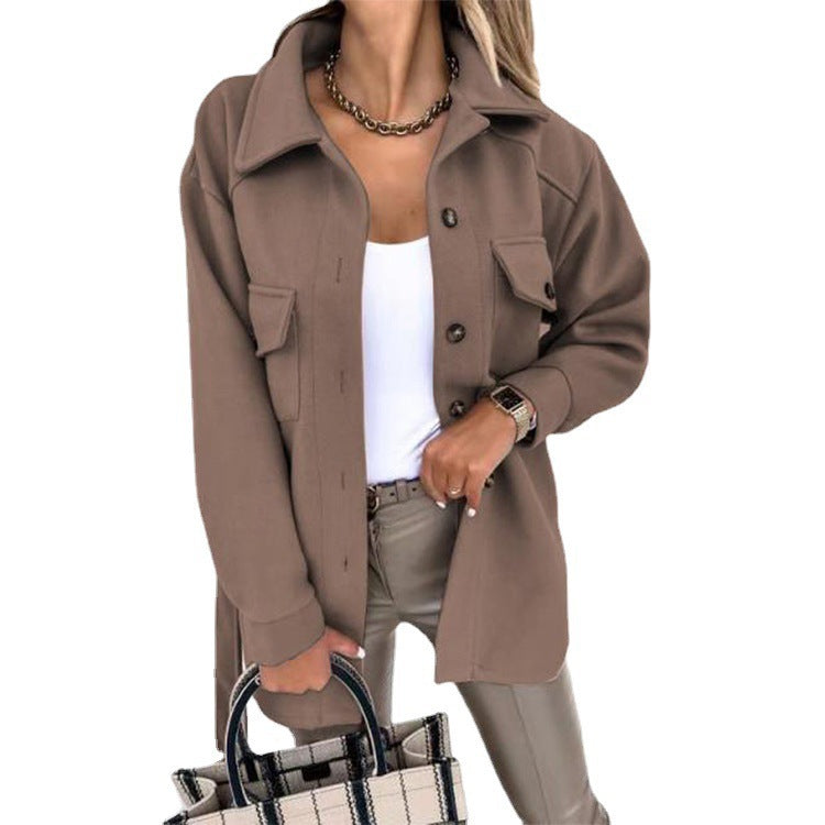 Women's Lapel Wool-Style Coat – Mid-Length, 8 Colours, Sizes S–3XL
