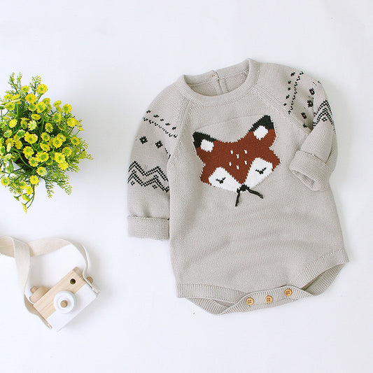Baby Fox Print Romper | Long Sleeve Cotton Onesie