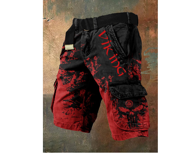 Men's Digital Print Zipper Cargo Shorts