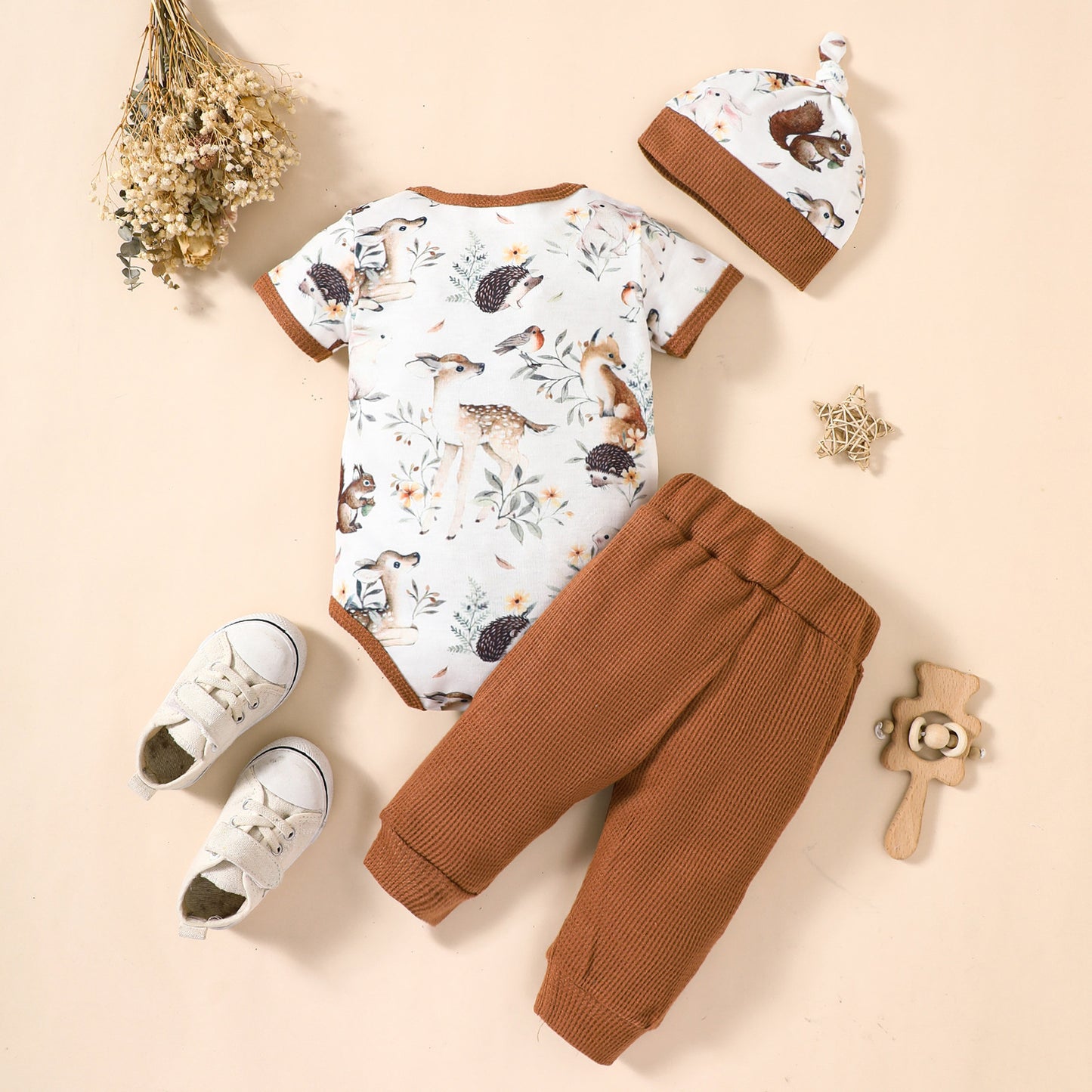 Baby Boys' Short-Sleeve Romper, Trousers & Hat Set
