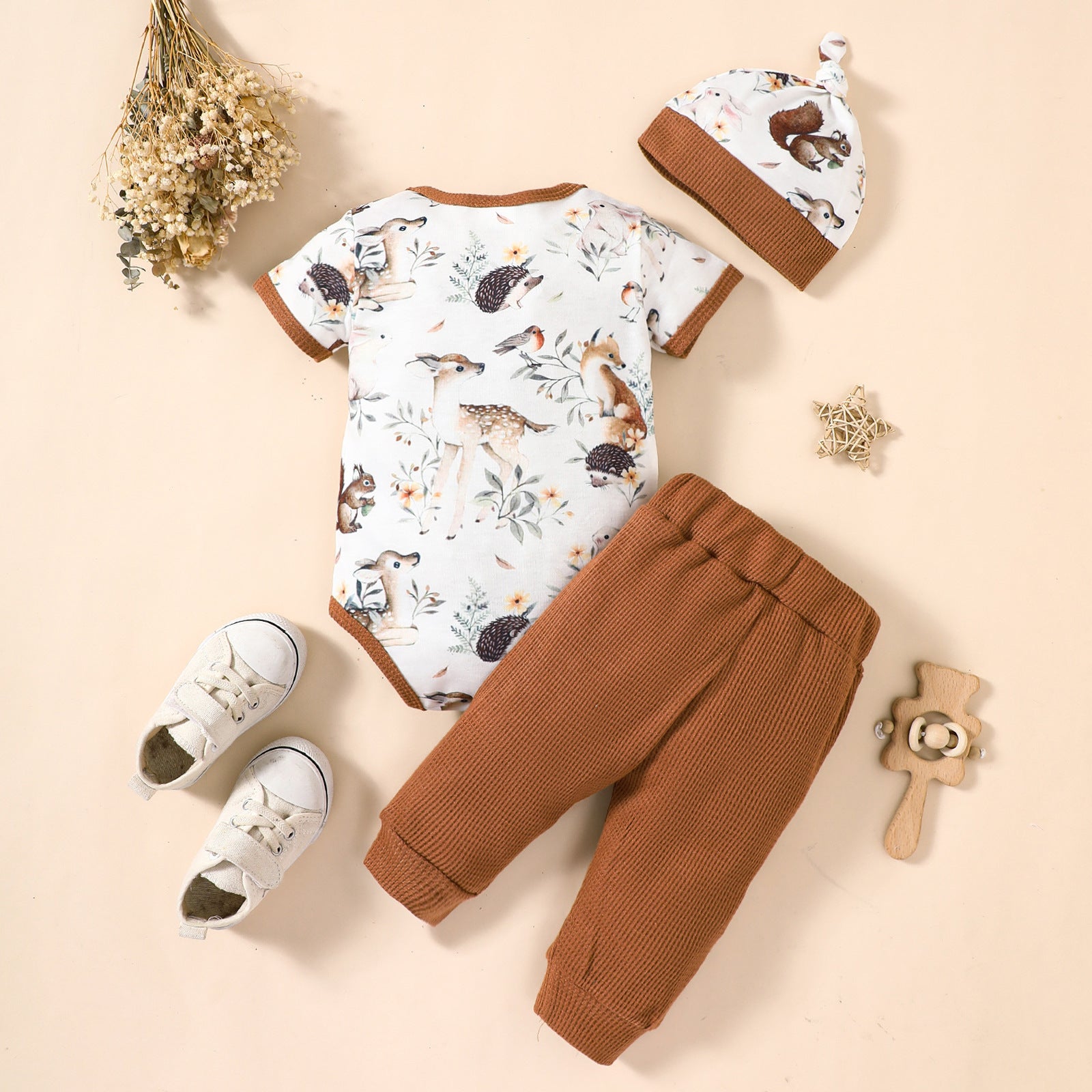Baby Boys' Short-Sleeve Romper, Trousers & Hat Set