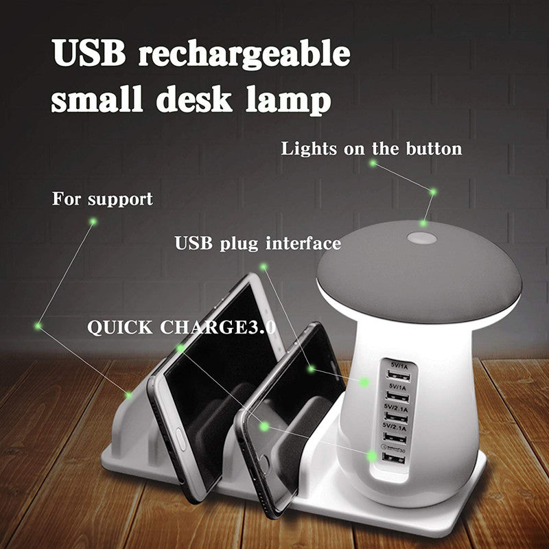 2-in-1 Mushroom LED Desk Lamp with USB Charging Dock QC 3.0