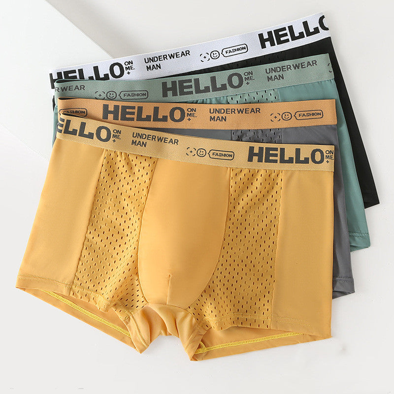 Men's Ice Silk Mesh Boxer Briefs – Antibacterial Breathable Mid-Waist 4 Colours