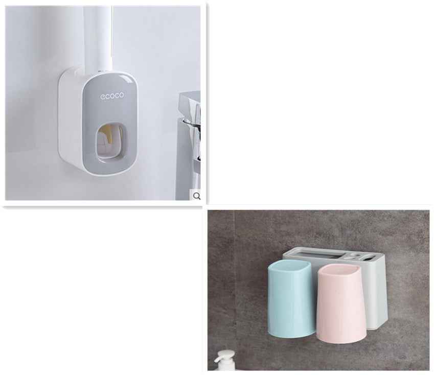 Wall-Mounted Automatic Toothpaste Dispenser & Toothbrush Holder Set