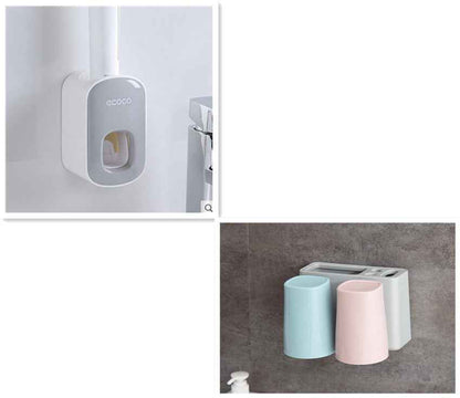 Wall-Mounted Automatic Toothpaste Dispenser & Toothbrush Holder Set