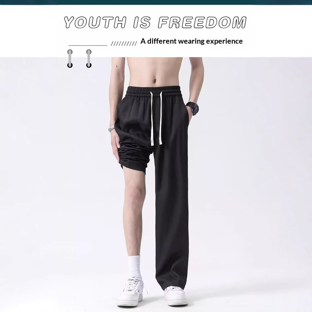 Men's Ice-Silk Lightweight Summer Trousers | Black | M-5XL