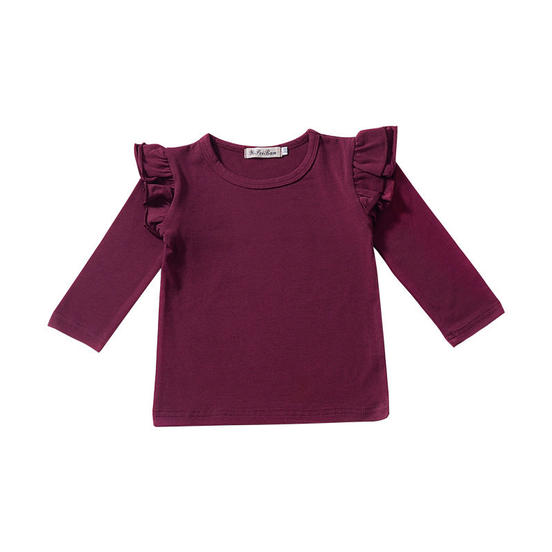 Girls Cotton Long Sleeve Plain Top – White, Red, Black
