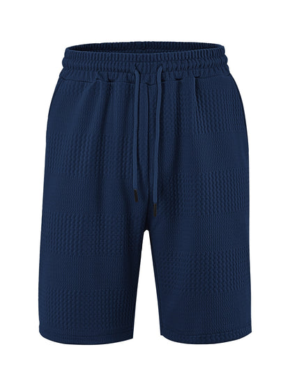 Men's Jacquard Stripe Casual Shorts | Polyester Loose Fit S-3XL