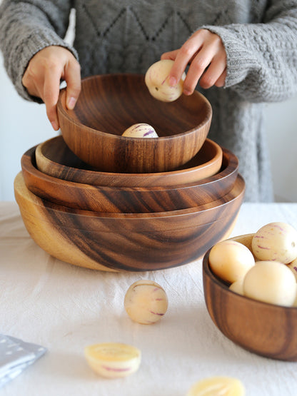 Handmade Wooden Bowl — Japanese Style Overglaze Wood Bowl for Salad, Fruit & Serving